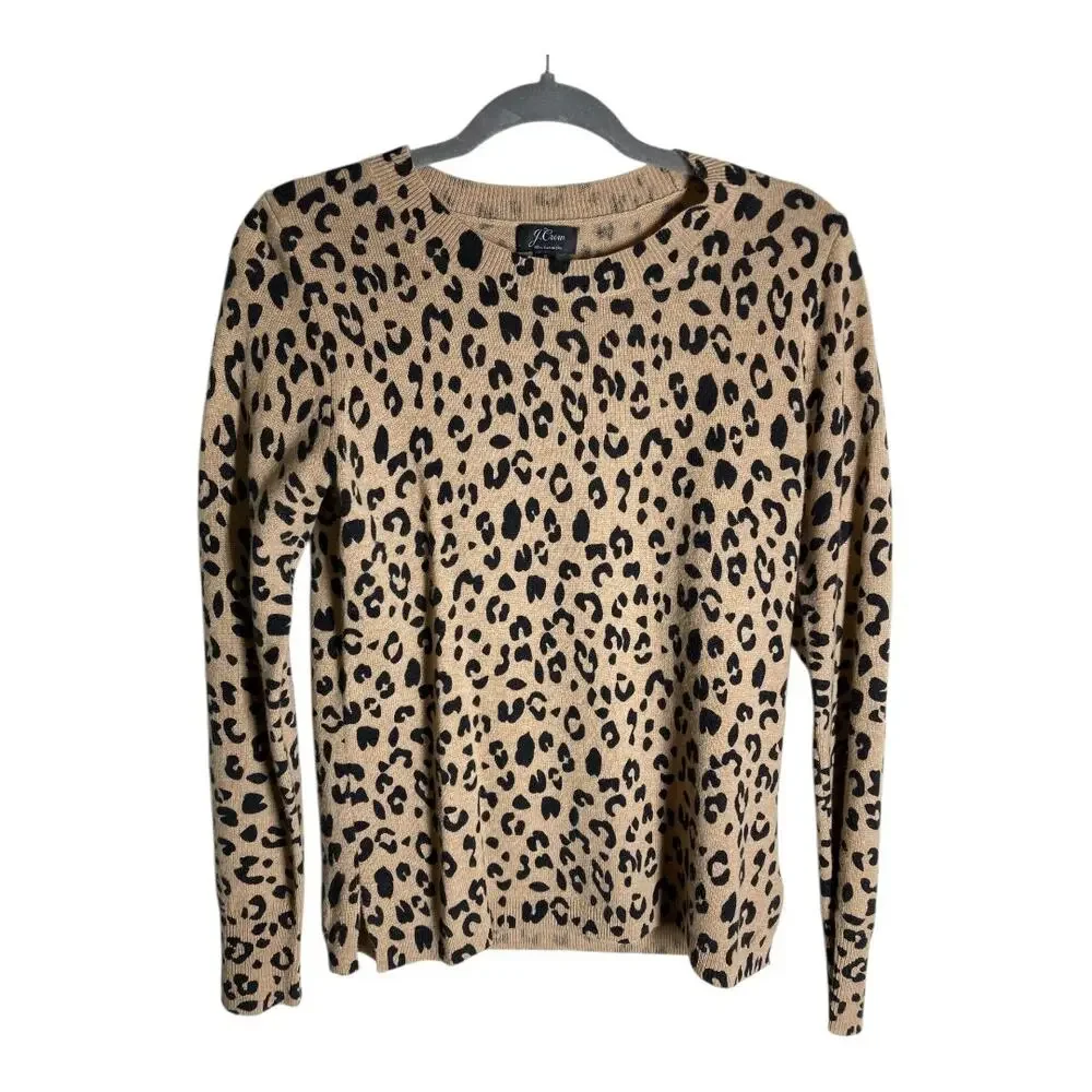 J.Crew Leopard 100% Cashmere Crewneck Sweater - Small